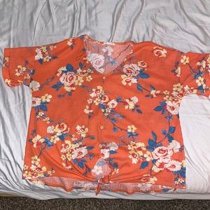 143 Story Floral front tie blouse